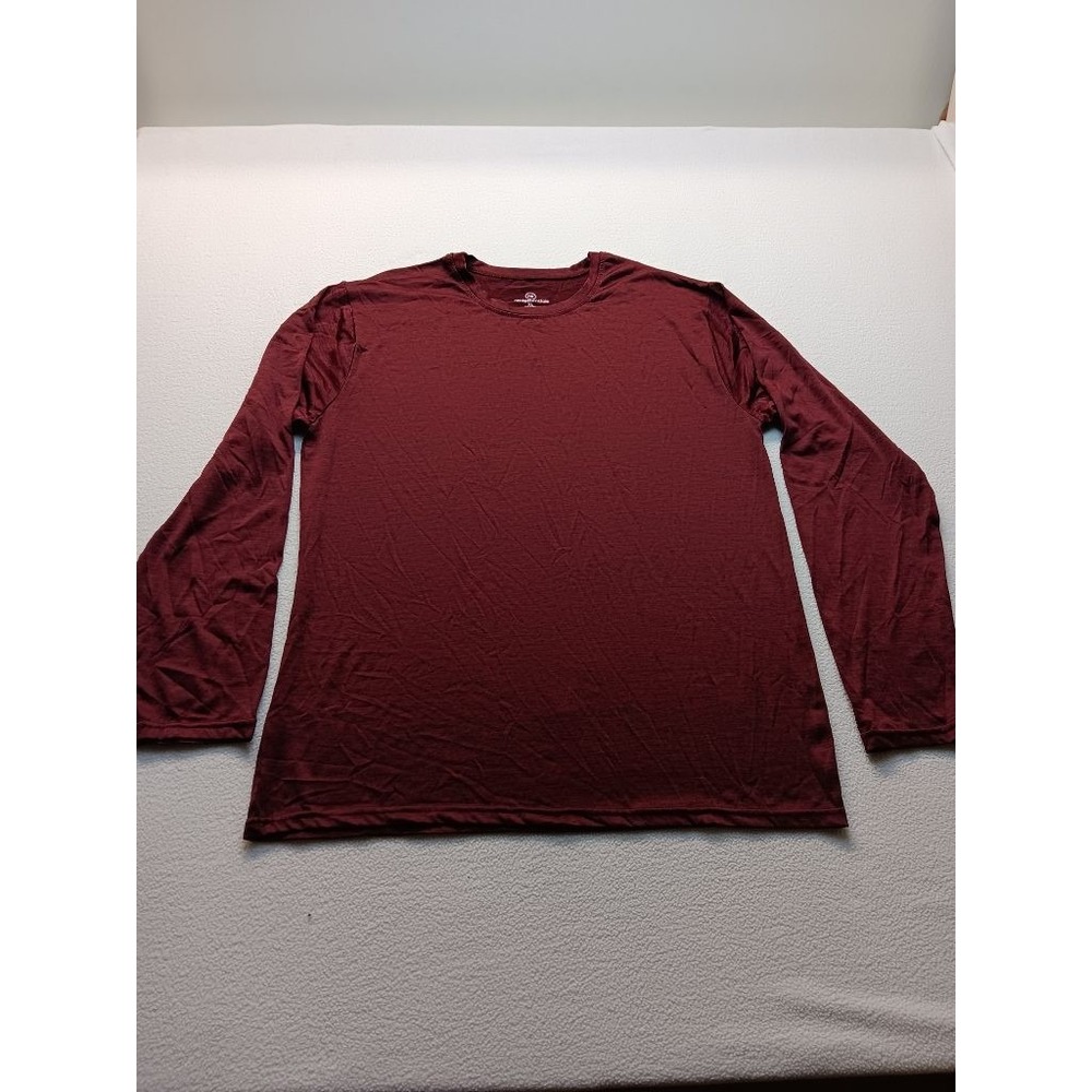 Real Essentials Mens XL Long Sleeve Athletic Shirt Burgundy Moisture Wicking Tee